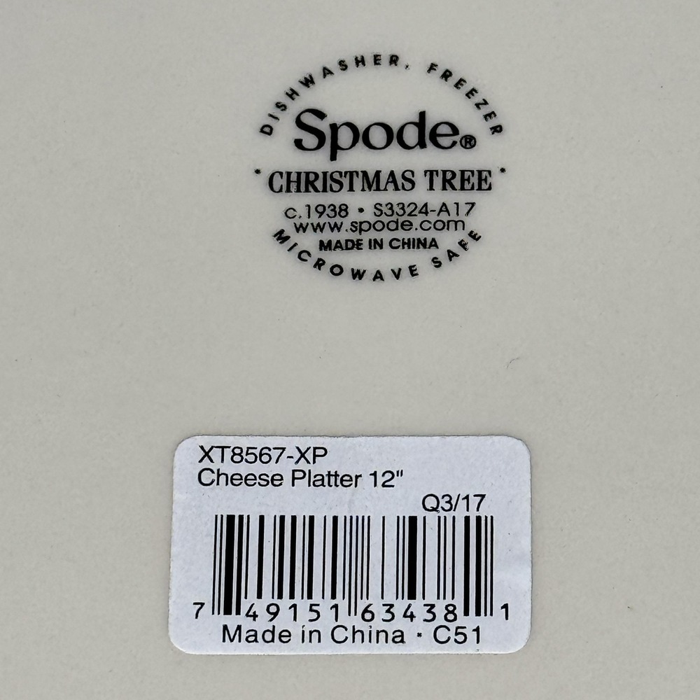 Spode Christmas Tree Cheese Board Platter 12in White Green Trim Earthenware New - Picture 5 of 9